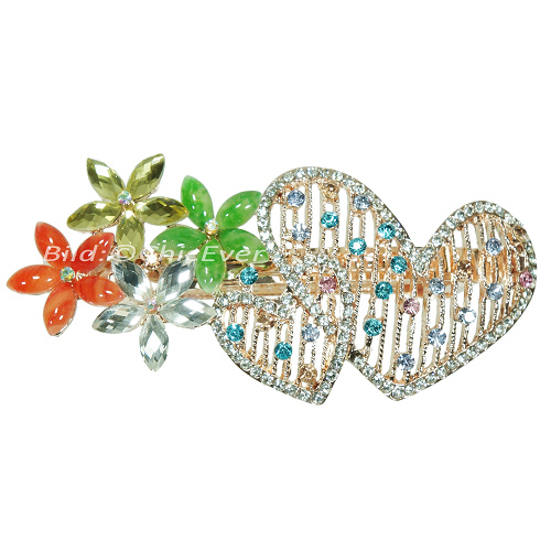 Haarclip Herzen & Blumen Haarspange Strass Metall Acryl blau silber rot grün gelb 5681d - zum Schließen ins Bild klicken